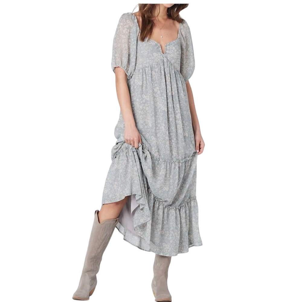 Saltwater Luxe Women's Green Arden Midi Dress In Dove Antique Floral Sz. S - Picture 3 of 11